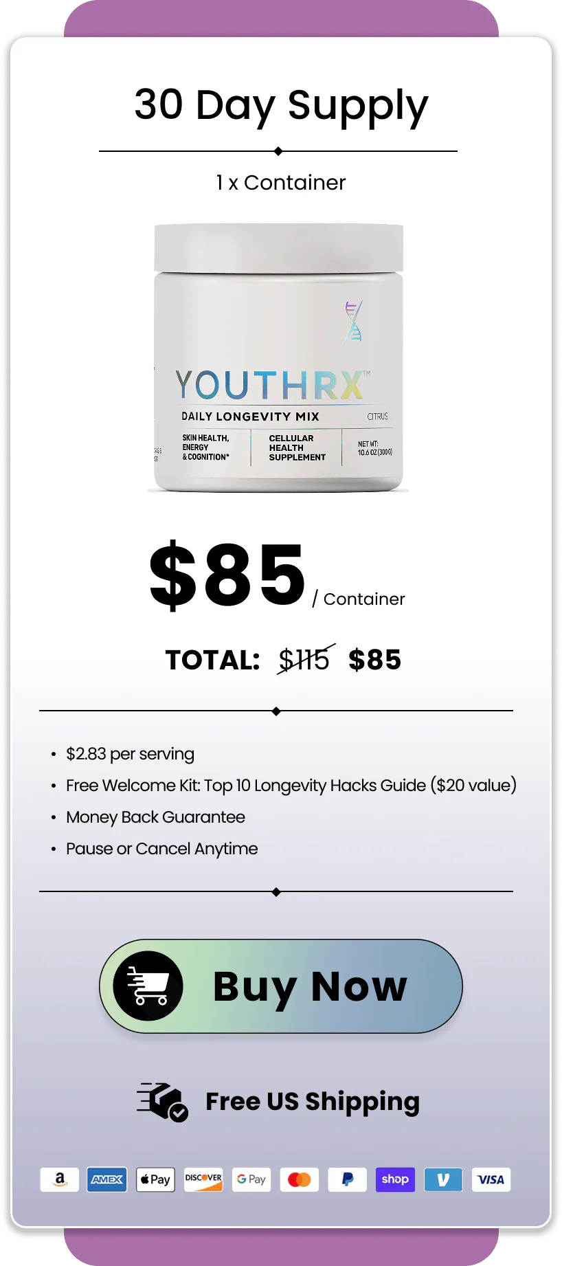 YouthRX™ 1 container pricing